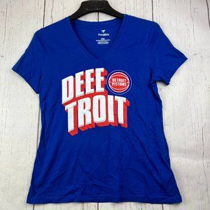 Detroit Pistons NBA Medium Fanatics Casual‎ V-Neck T-Shirt Blue New Women